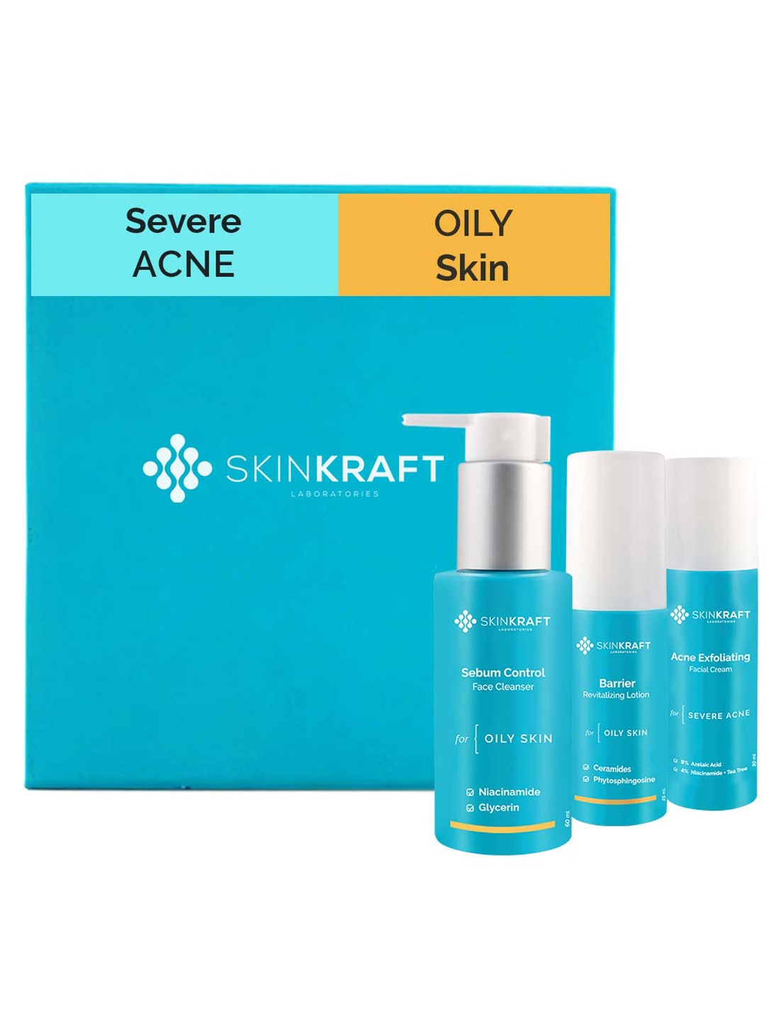 

SKINKRAFT Set of 3 Customized Severe Acne Kit - Oily Skin, Transparent