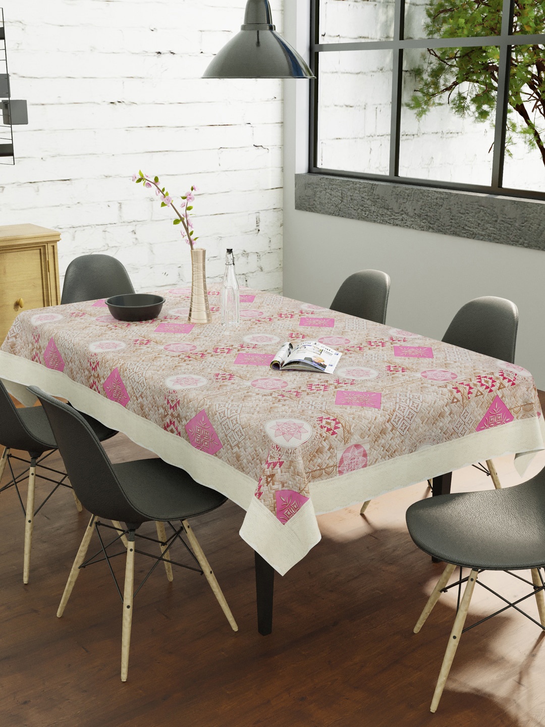 

Clasiko Beige & Pink Printed 6-Seater Rectangle Table Cover