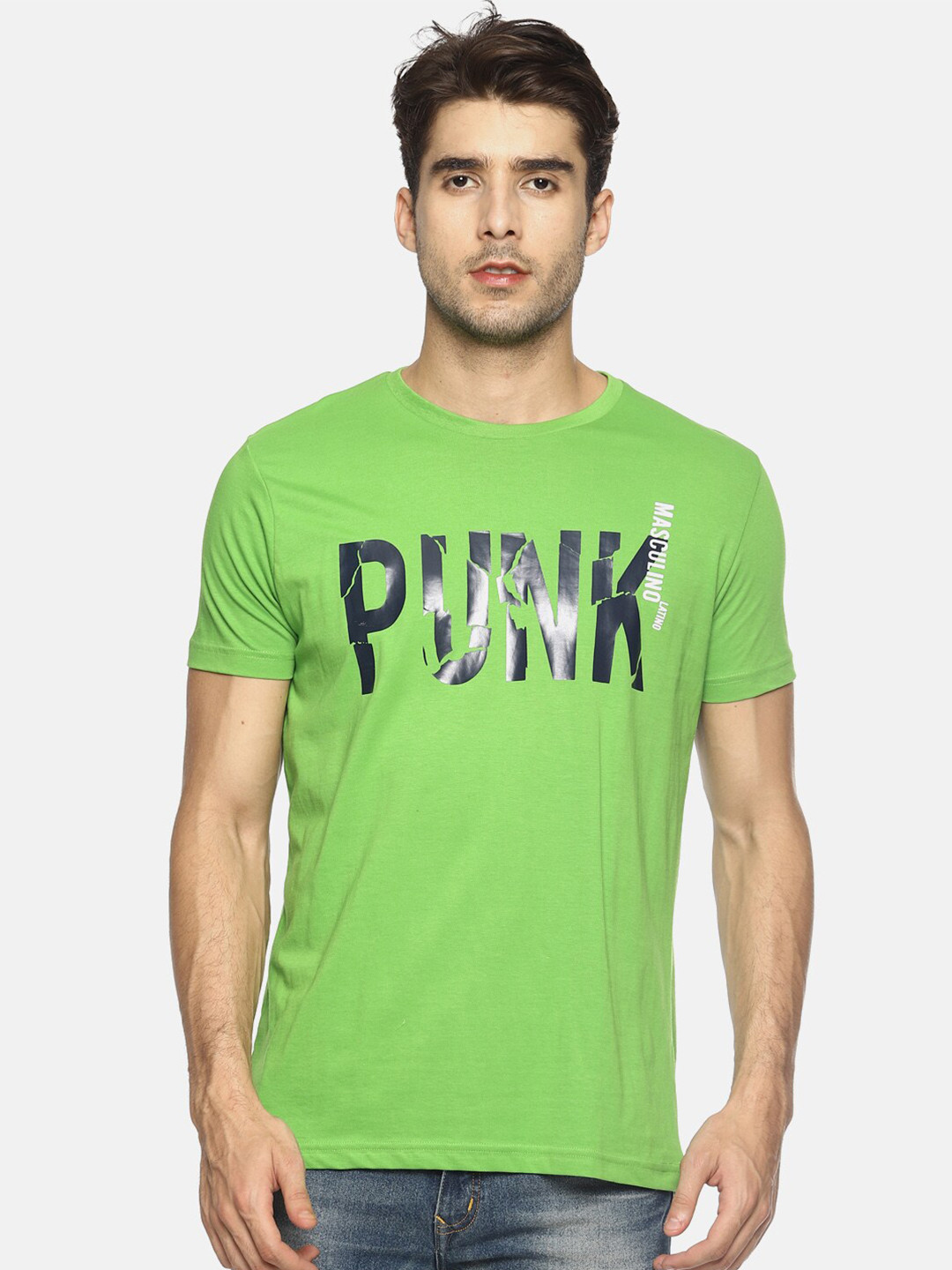 

Masculino Latino Men Green Pure Cotton Typography Printed Pure Cotton T-shirt