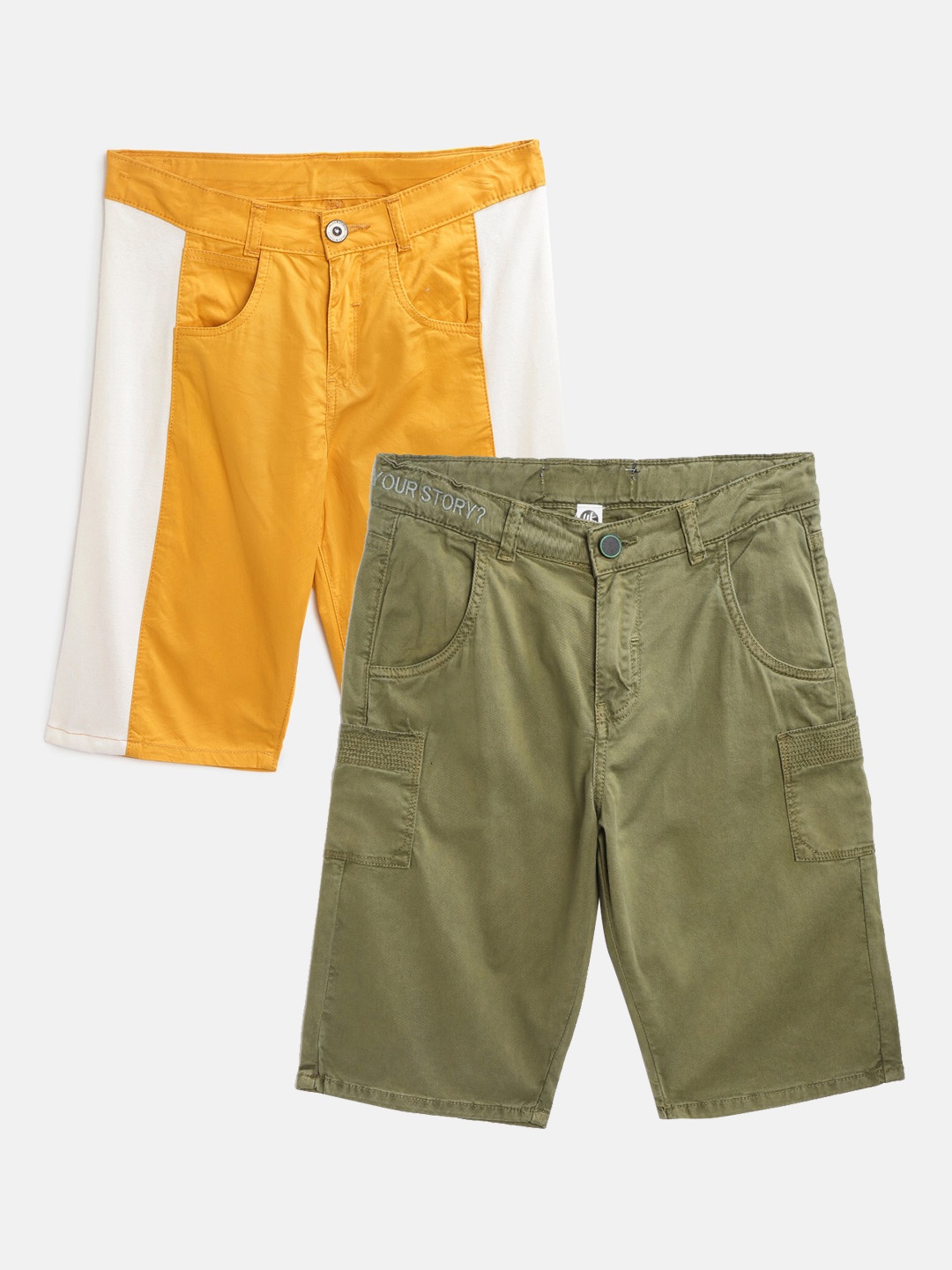

YK Boys Olive Green Regular Shorts Pack of 2