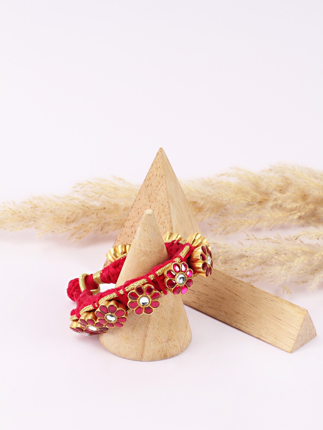

SANGEETA BOOCHRA Women Gold-Toned & Red Silver Gold-Plated Wraparound Bracelet