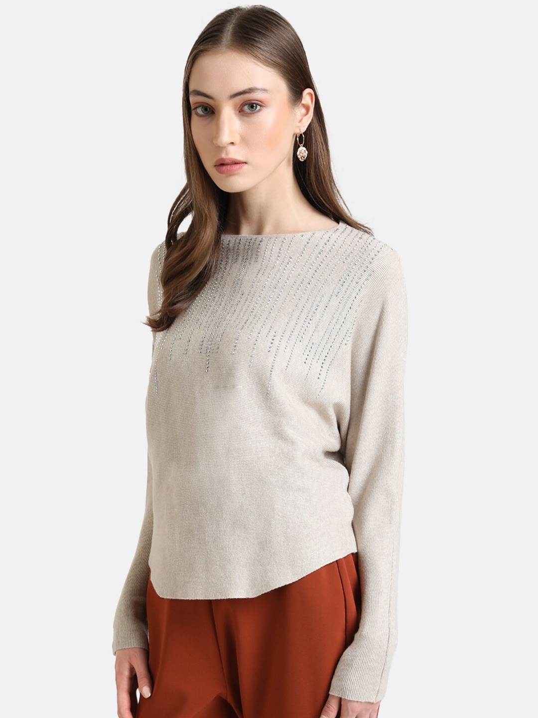 

Kazo Women Beige Pullover with Embellished Detail