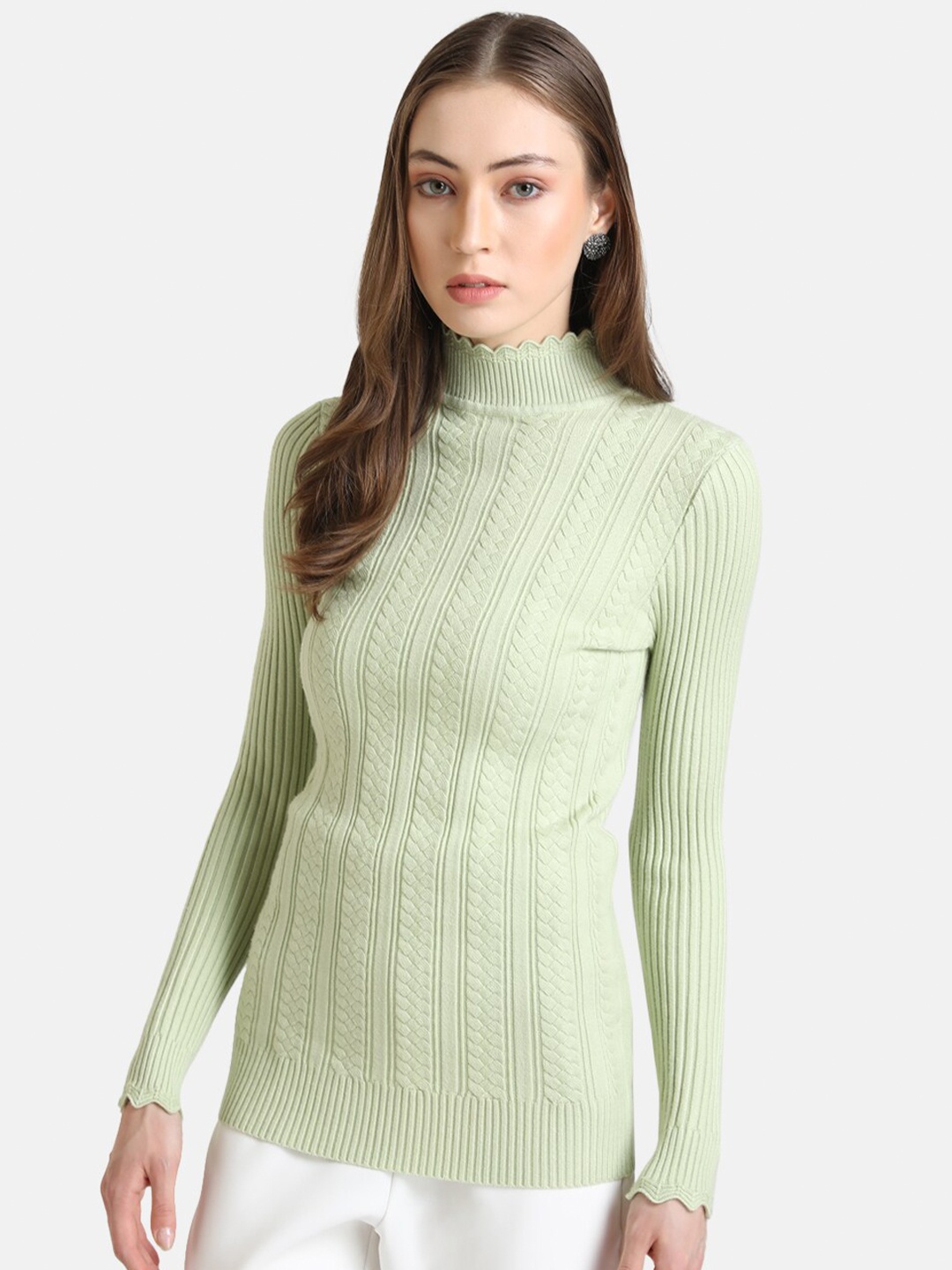 

Kazo Women Green Cable Knit Pullover