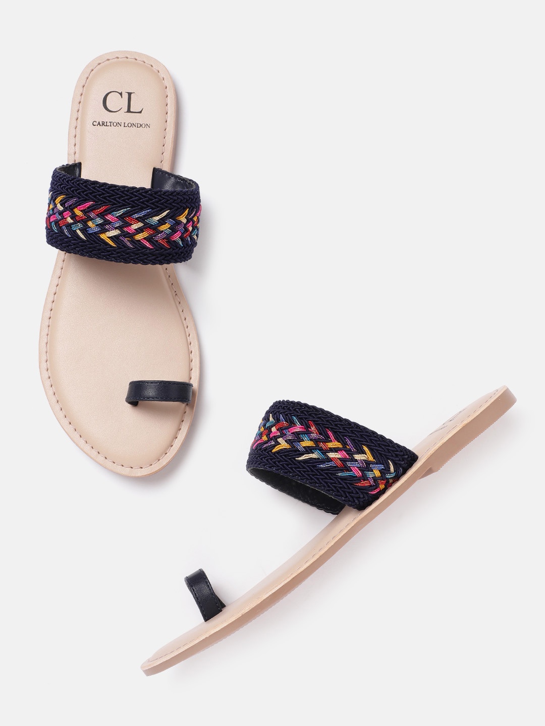 

Carlton London Women Navy Blue & Pink Woven Design One Toe Flats