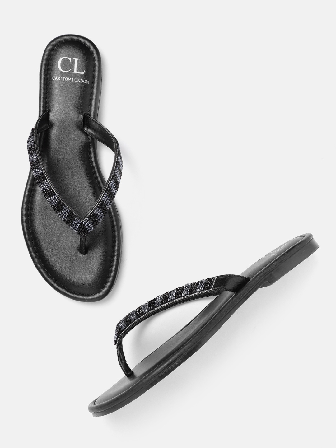 

Carlton London Women Black & Blue Beaded Open Toe Flats