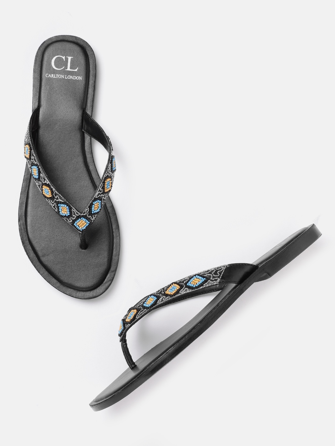 

Carlton London Women Black & Yellow Embellished Open Toe Flats