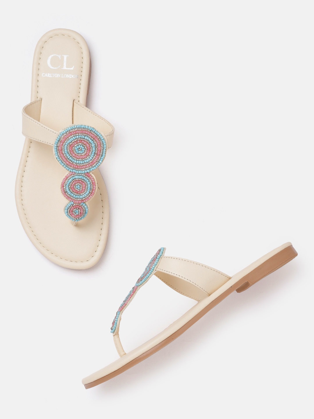 

Carlton London Women Pink & Blue Beaded T-Strap Flats