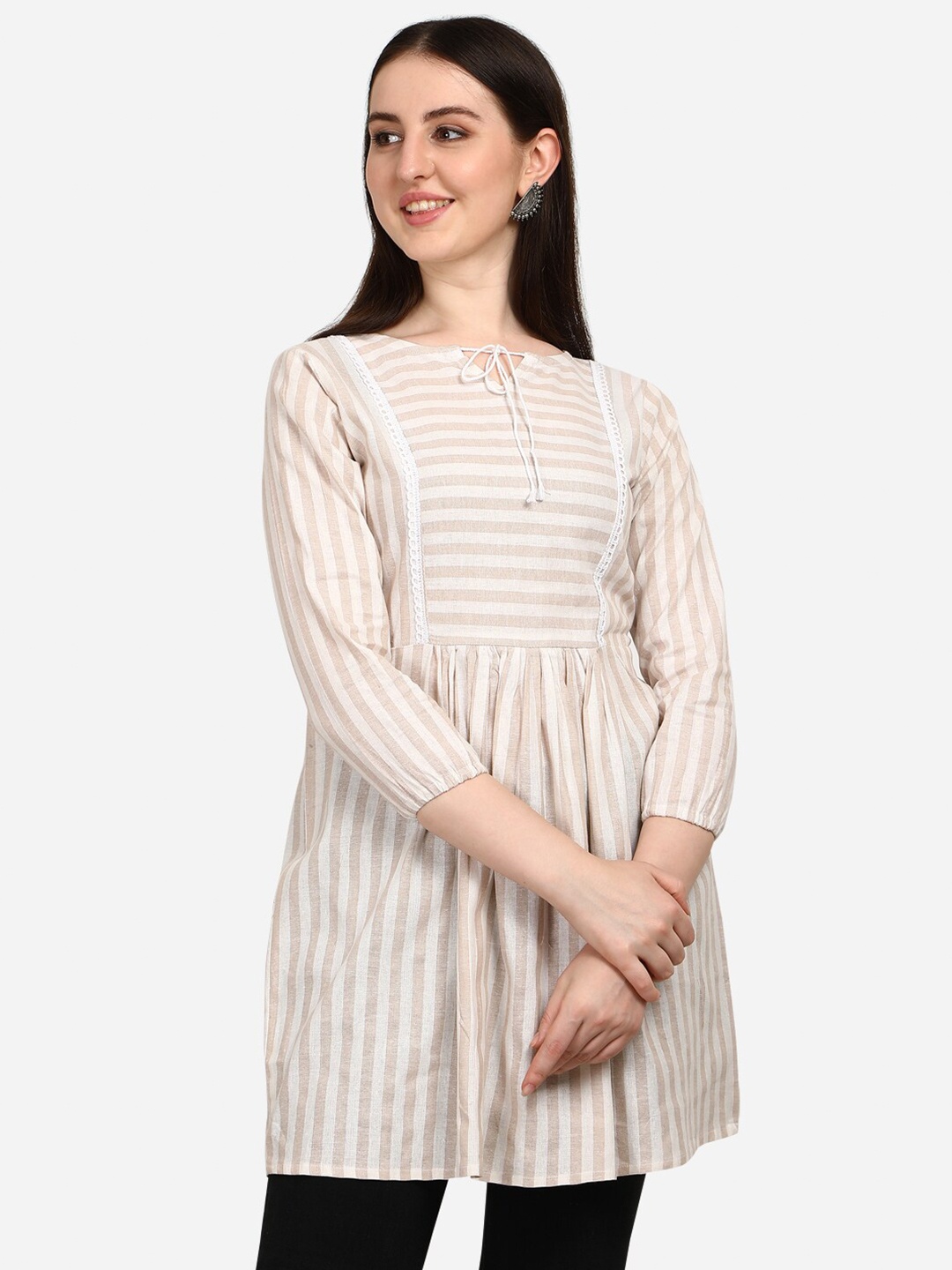 

OM SAI LATEST CREATION Beige & White Striped Kurti