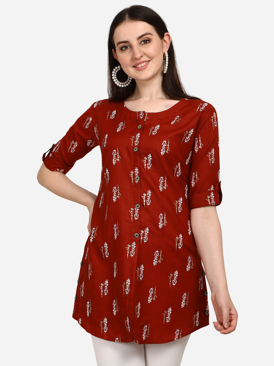 

OM SAI LATEST CREATION Red Ethnic Motifs Printed Kurti