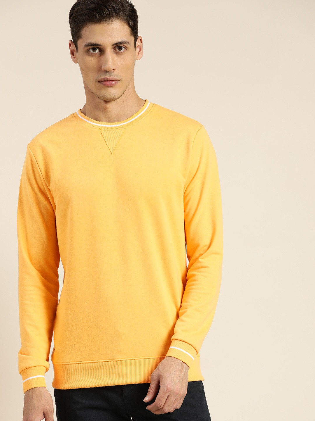 

ether Men Mustard Yellow Solid Sweatshirt