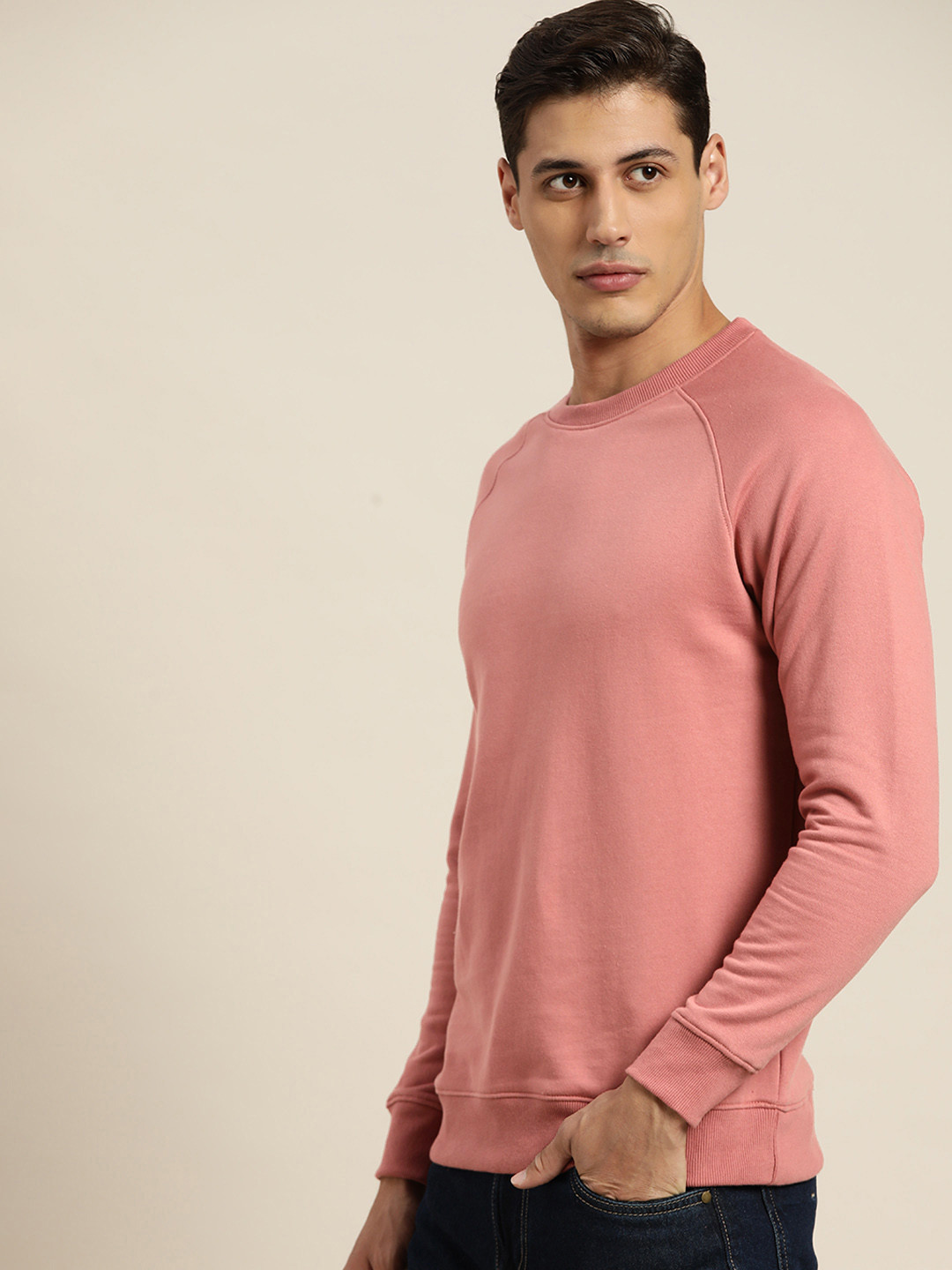 

ether Men Pink Solid Sweatshirt