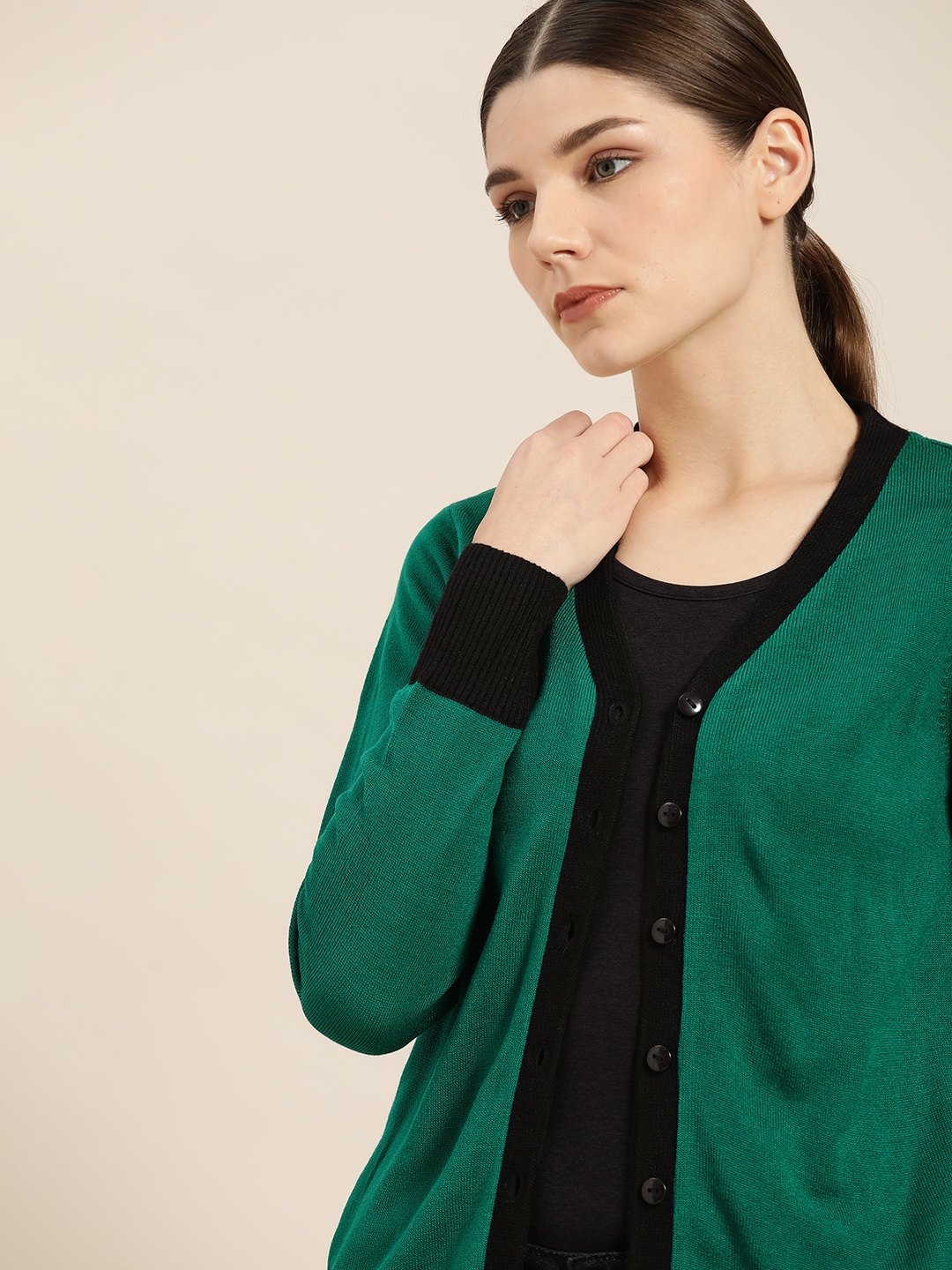 

ether Women Green Solid Cardigan