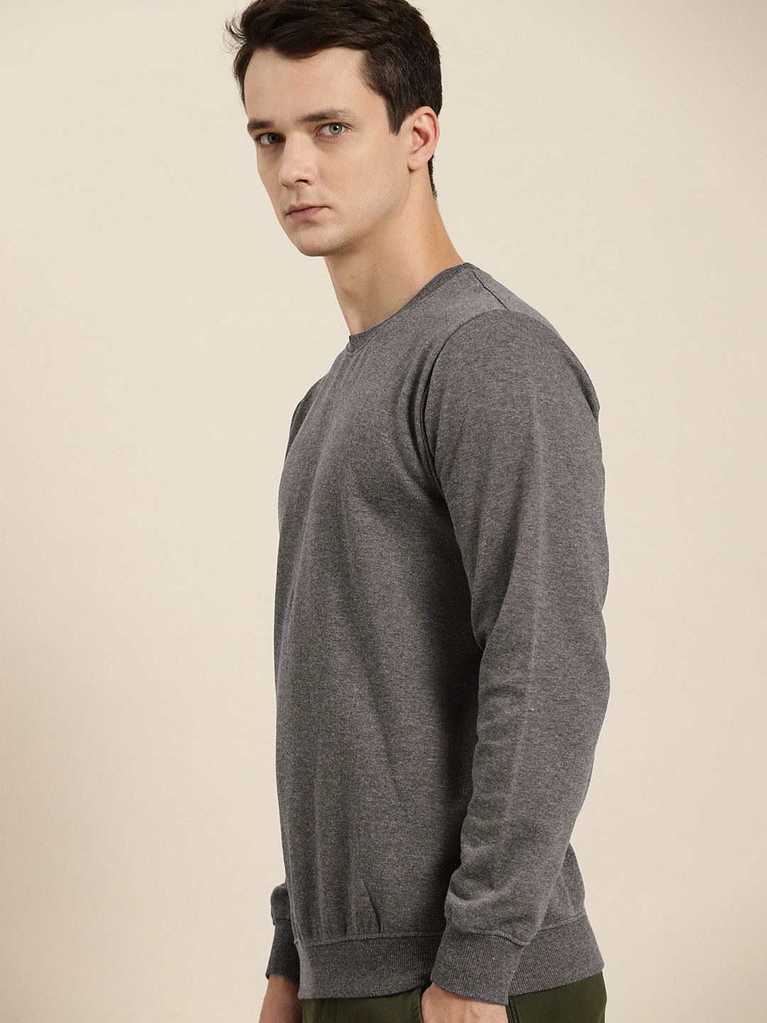 

ether Men Charcoal Grey Solid Sweatshirt