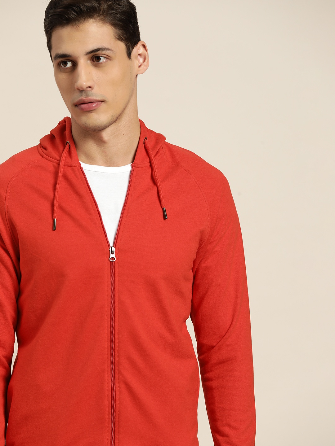 

ether Men Red Solid Hooded Sweatshirt