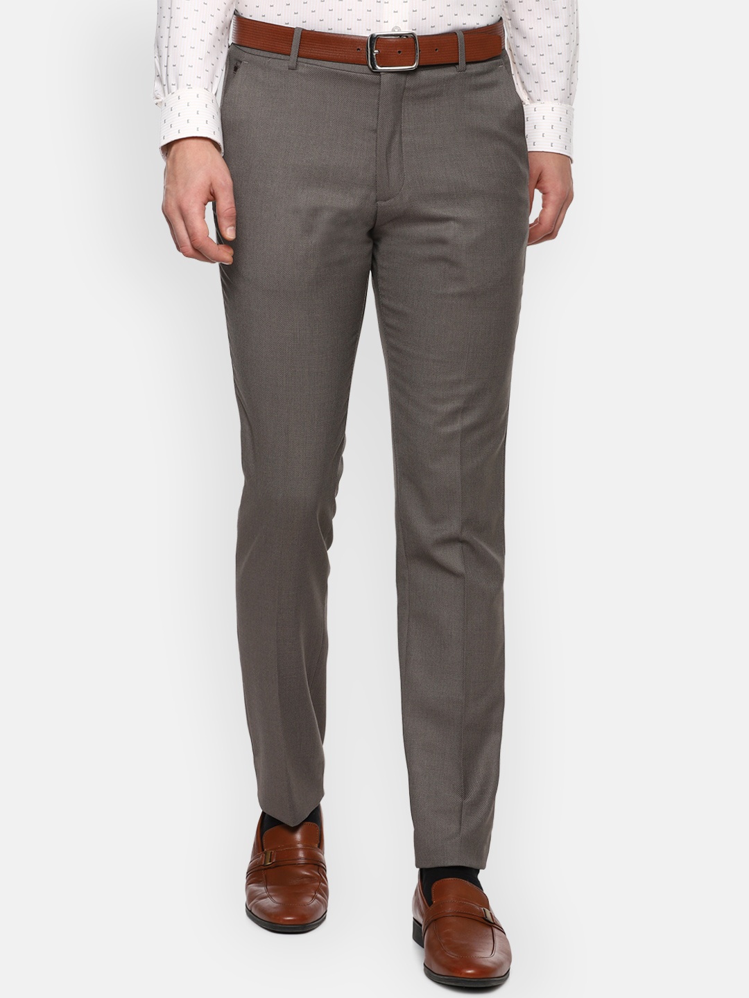 

Louis Philippe Permapress Men Grey Textured Slim Fit Formal Trousers