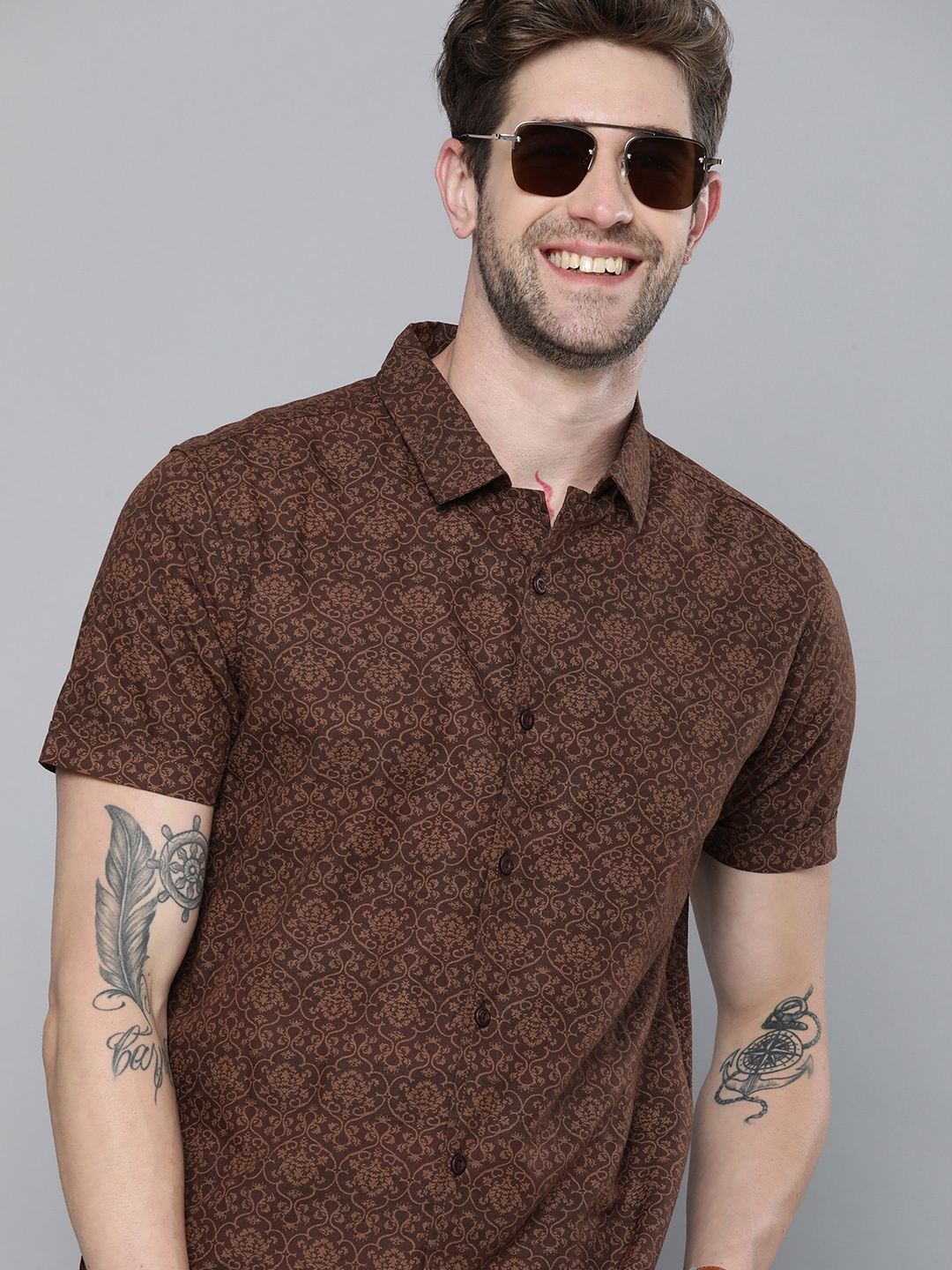 

HERE&NOW Men Brown Slim Fit Opaque Printed Casual Shirt