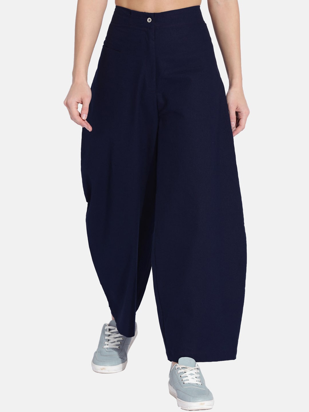 

GRASS by Gitika Goyal Women Navy Blue Cocoon Parallel Trousers