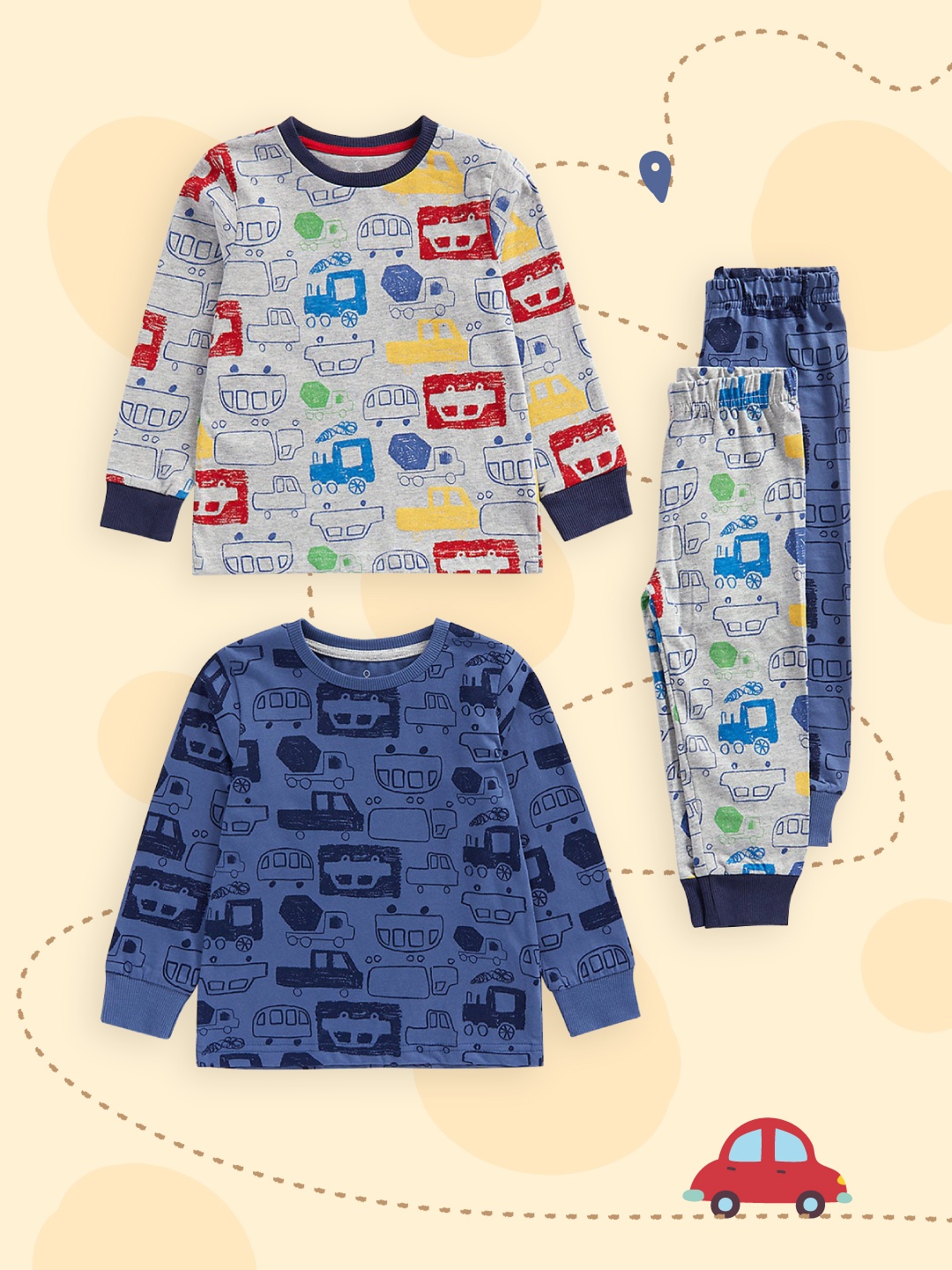 

mothercare Boys Pack of 2 Printed Night suits, Grey melange