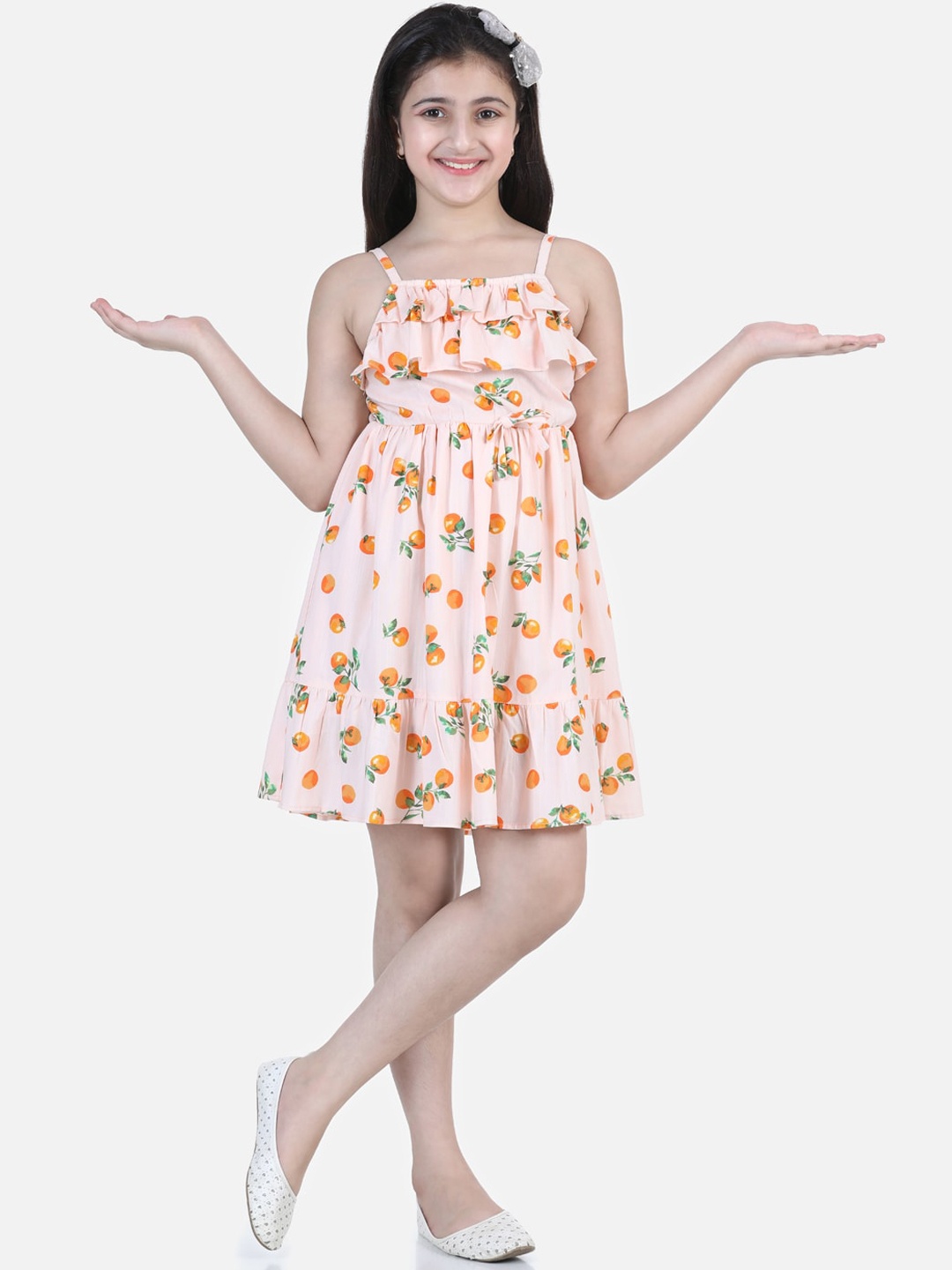 

StyleStone Orange & Peach-Coloured Printed Tiered Dress