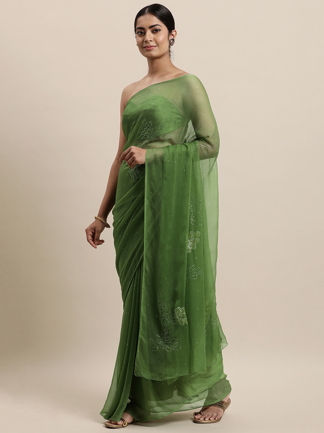 

Geroo Jaipur Green Floral Mukaish Pure Chiffon Saree