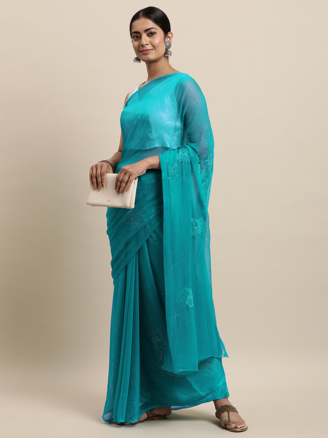 

Geroo Jaipur Green Floral Mukaish Pure Chiffon Saree