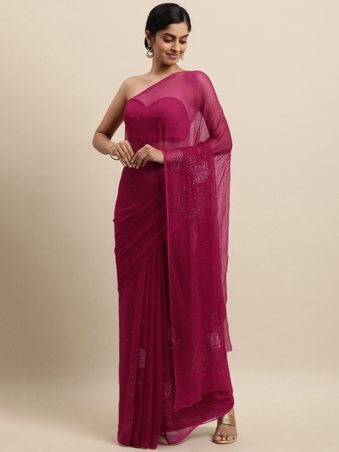 

Geroo Jaipur Purple Floral Mukaish Pure Chiffon Saree