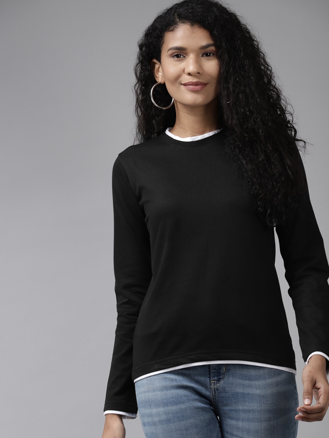 

The Dry State Women Black Solid Pure Cotton T-shirt