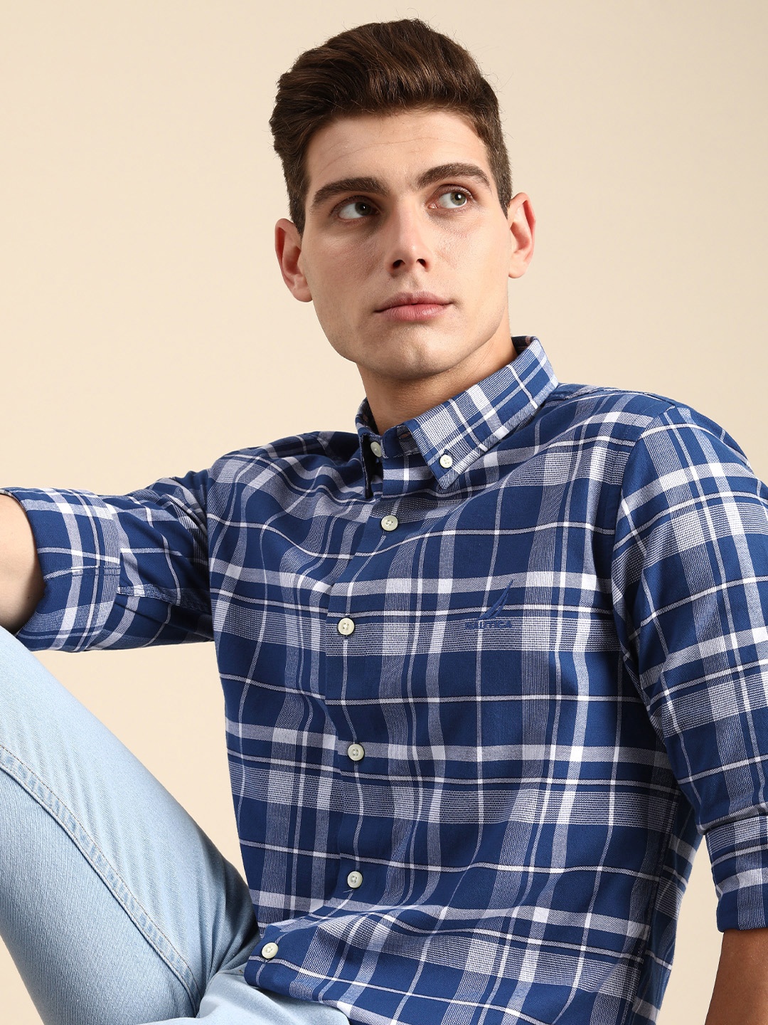 

Nautica Men Blue Slim Fit Tartan Checked Casual Shirt