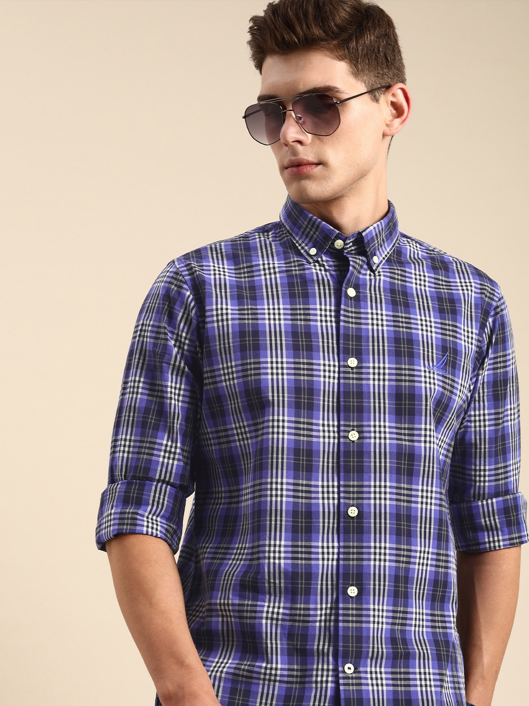 

Nautica Men Blue Slim Fit Tartan Checked Casual Shirt