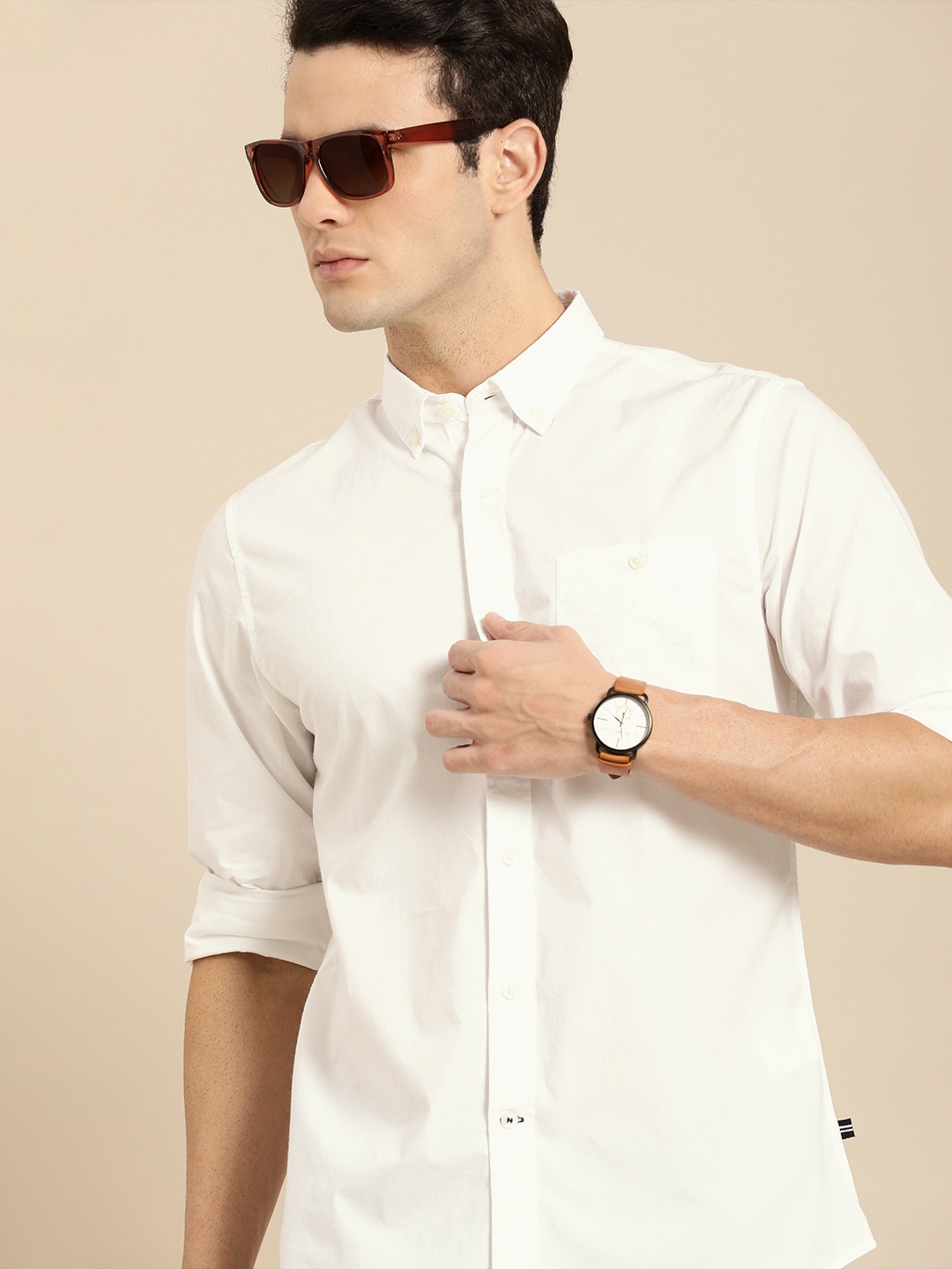 

Nautica Men White Slim Fit Solid Casual Shirt