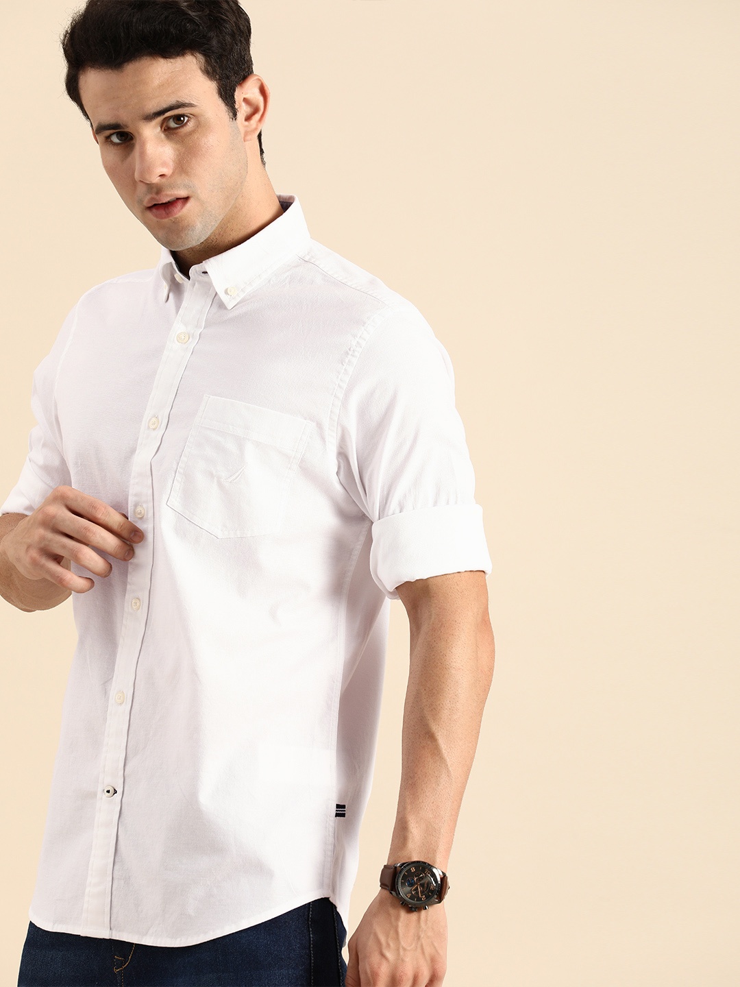 

Nautica Men White Slim Fit Solid Casual Shirt