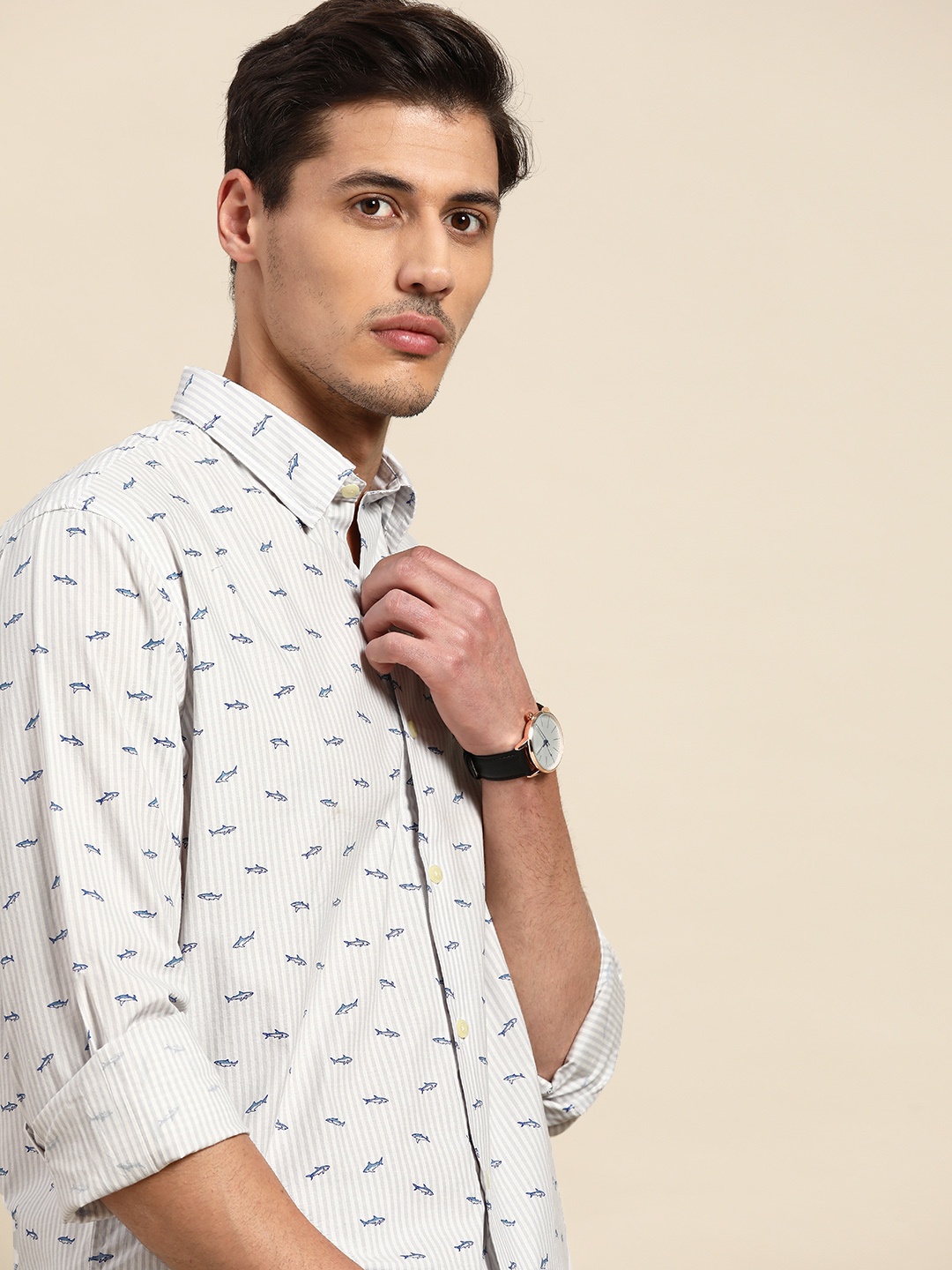 

Nautica Men White Classic Fit Printed Casual Shirt
