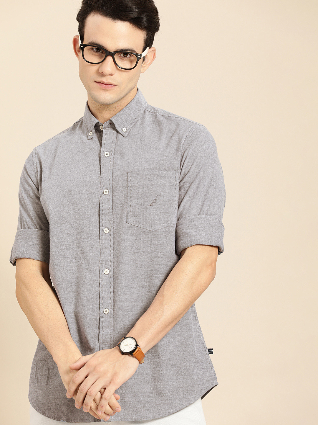 

Nautica Men Blue Colourblocked Button-Down Collar Classic Fit Casual Shirt