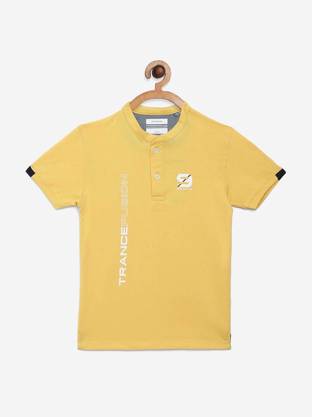 

Octave Boys Yellow Typography Henley Neck T-shirt