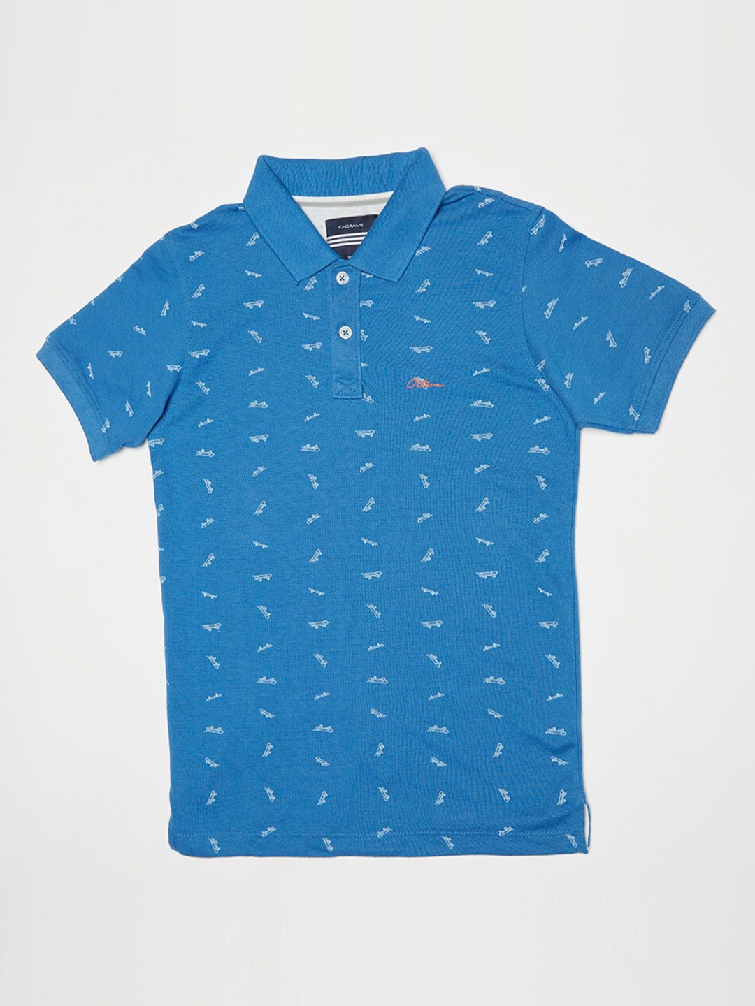 

Octave Boys Blue & White Printed Polo Collar T-shirt