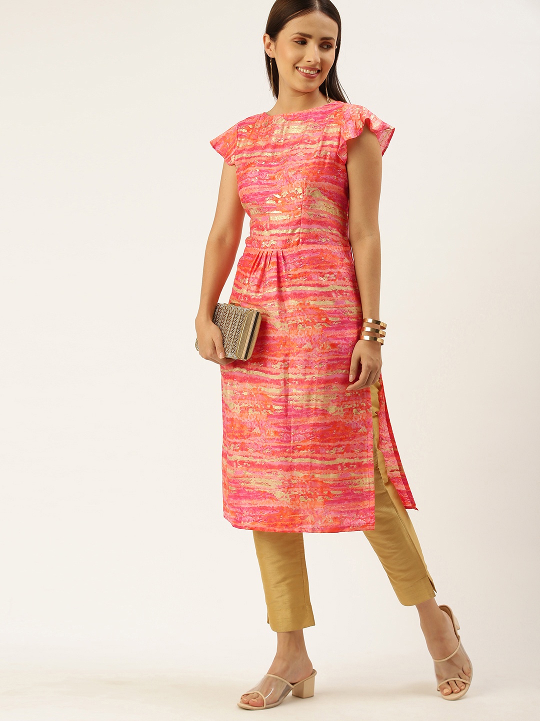Ethnovog Women Red Pink Printed Kurta