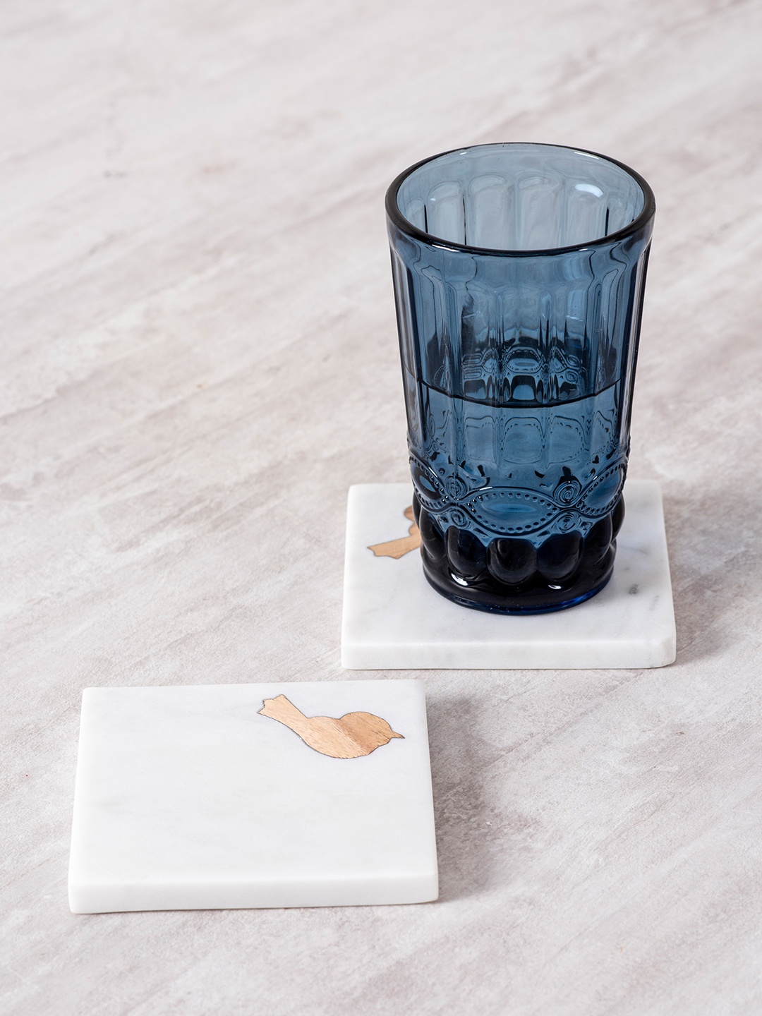 

nestroots Set of 2 White & Brown Square Marble Coasters