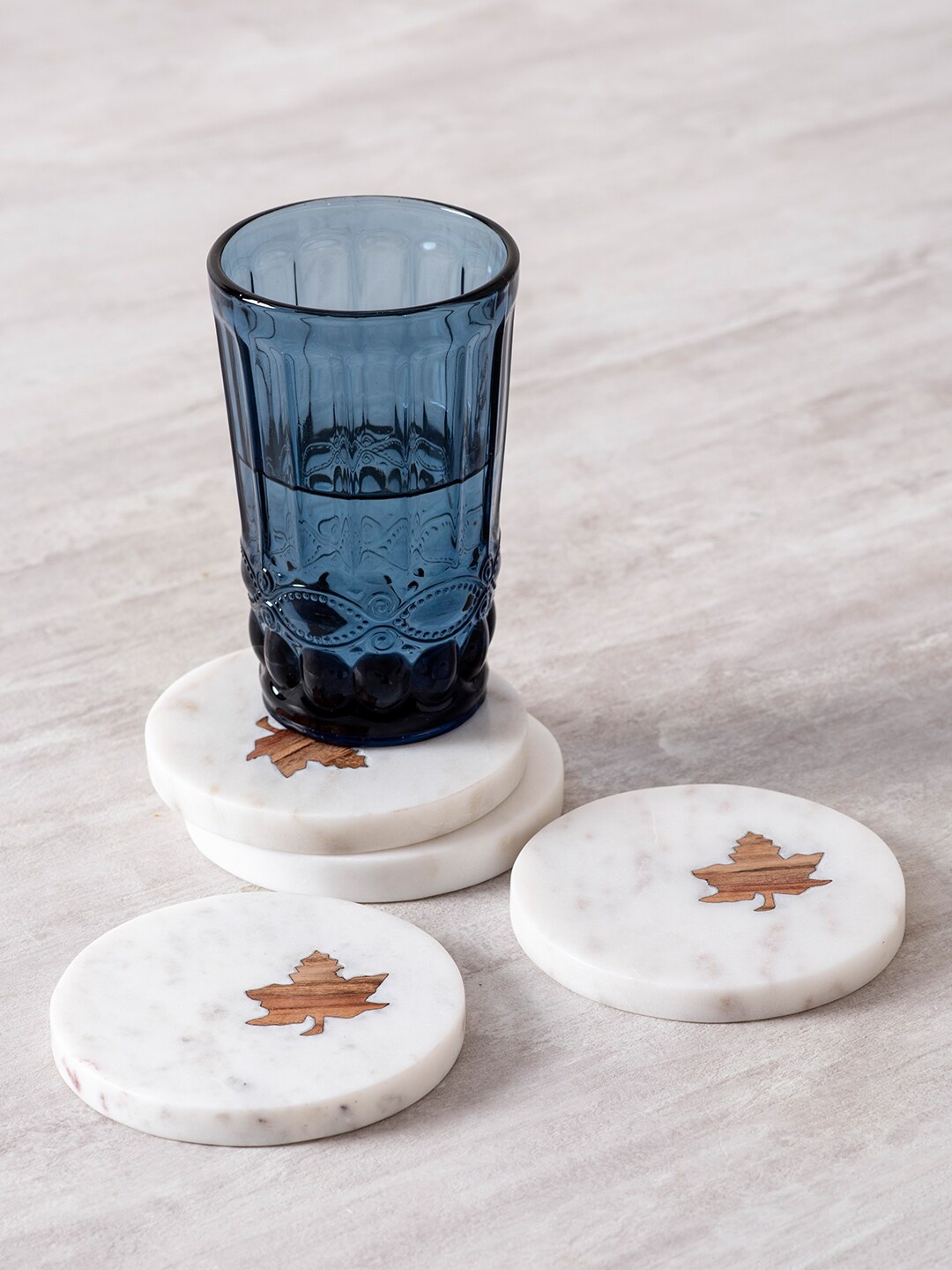 

nestroots Set of 4 White & Brown Round Marble Coasters