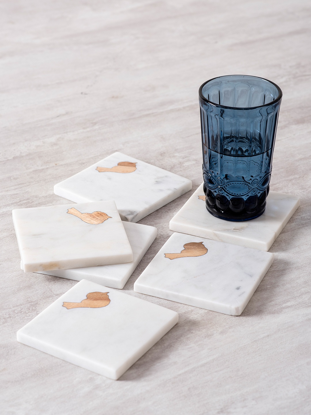 

nestroots Set of 6 White & Brown Square Marble Coasters