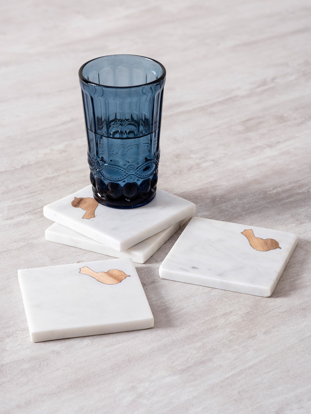 

nestroots Set Of 4 White & Brown Marble Coasters