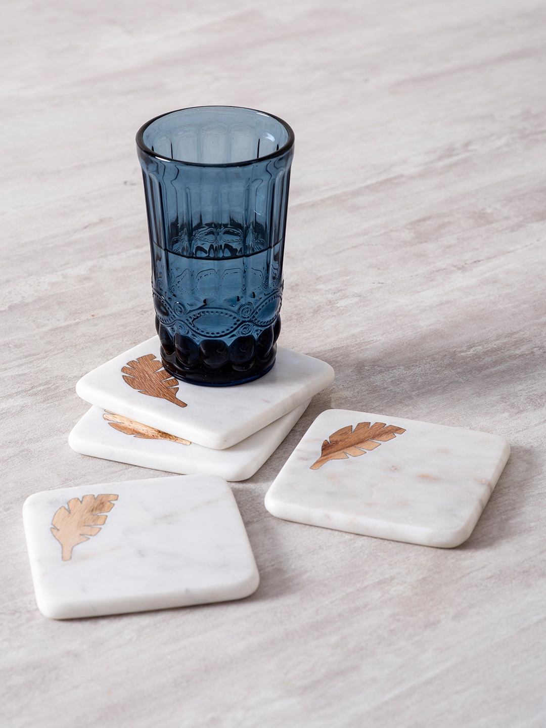 

nestroots Set of 4 White & Brown Square Marble Coasters