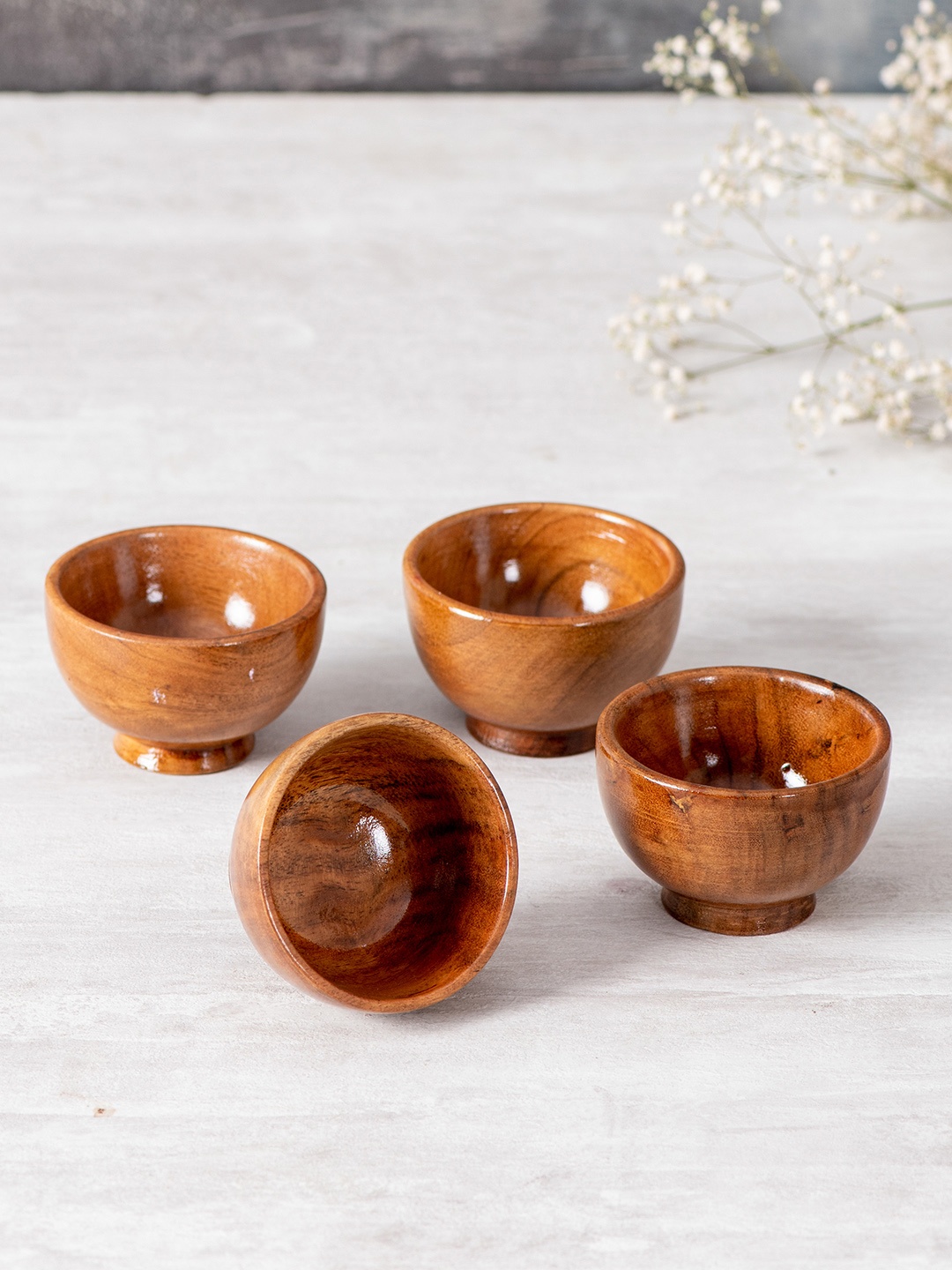 

nestroots Set of 4 Brown Solid Wooden Serving Bowls