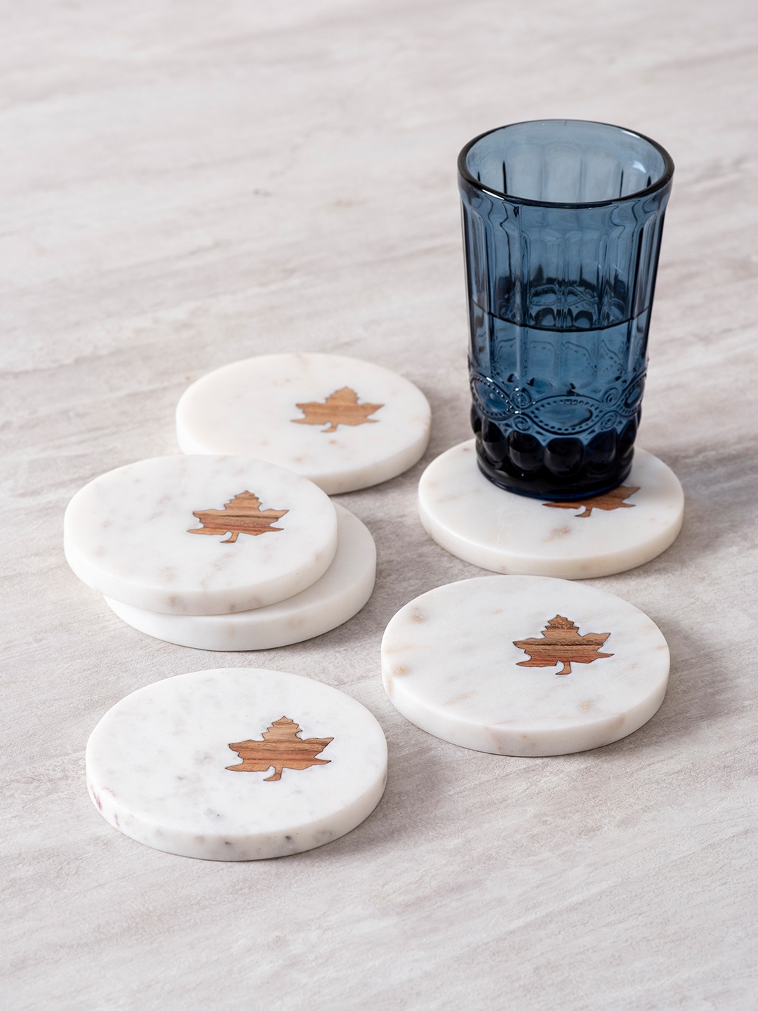 

nestroots Set of 6 White & Brown Square Marble Coasters
