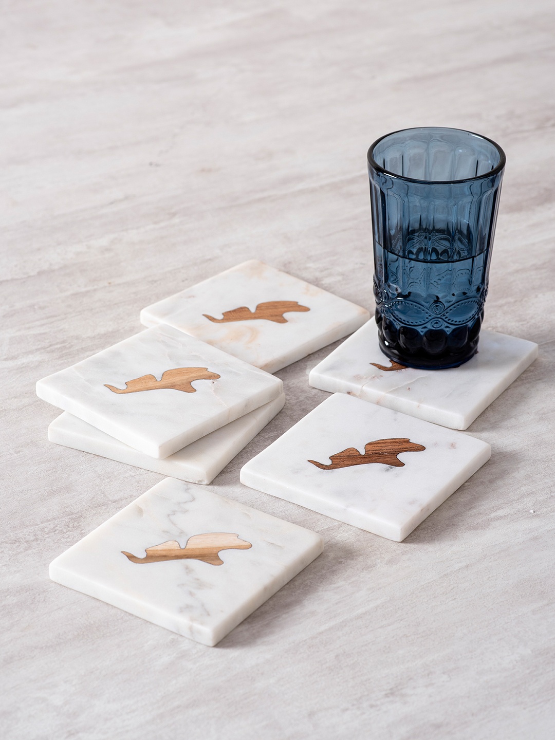 

nestroots Set of 6 White & Brown Square Marble Coasters