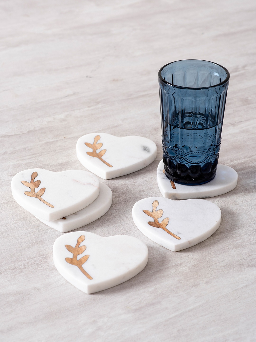 

nestroots Set of 6 White & Brown Heart Shaped Marble Coasters