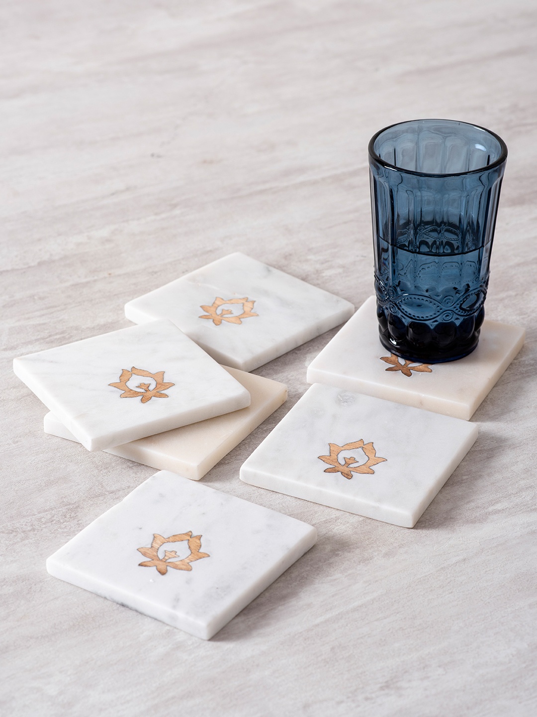 

nestroots Set of 6 White & Brown Square Marble Coasters