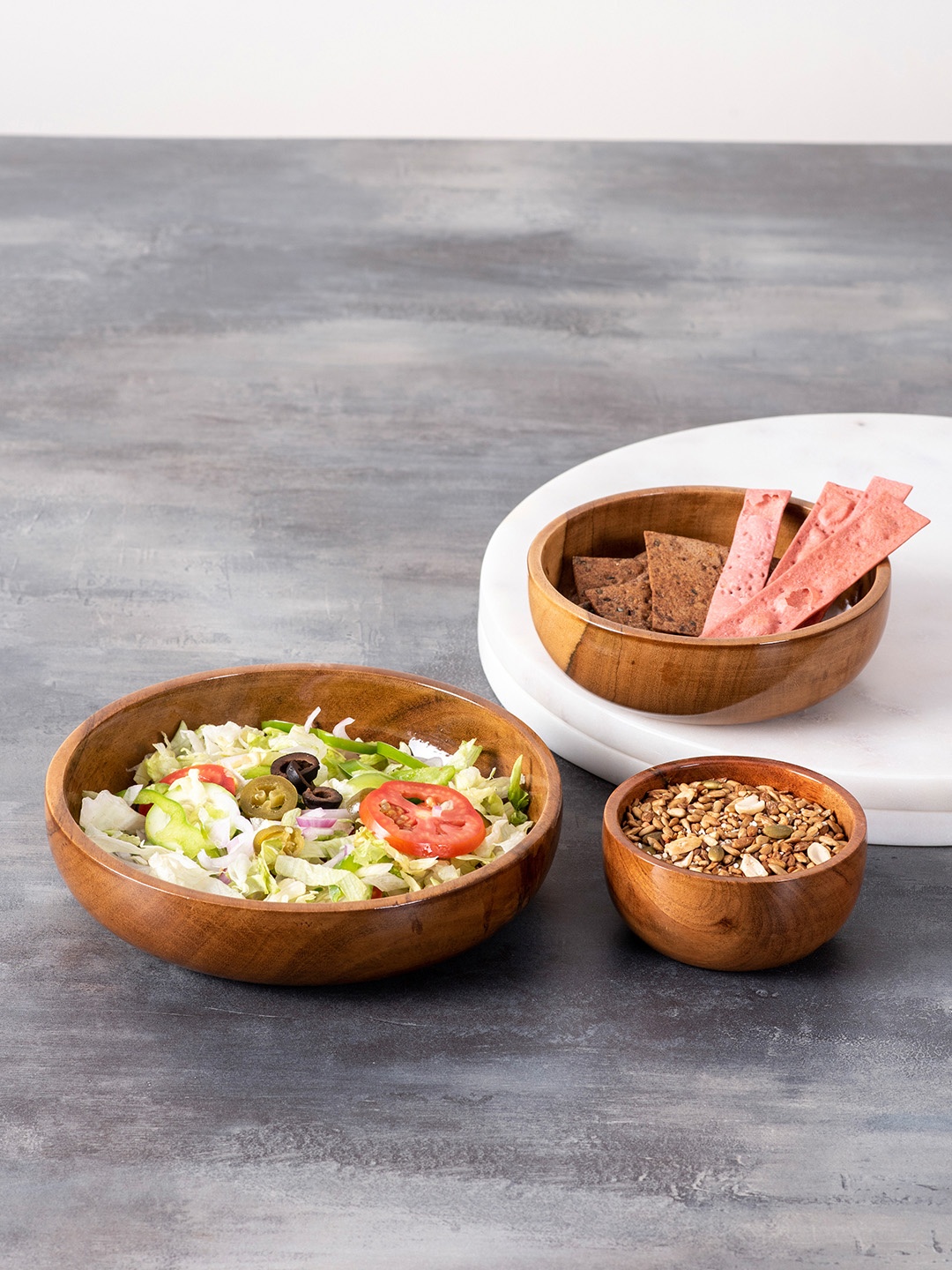 

nestroots Set of 3 Brown Solid Wooden Serving Bowls