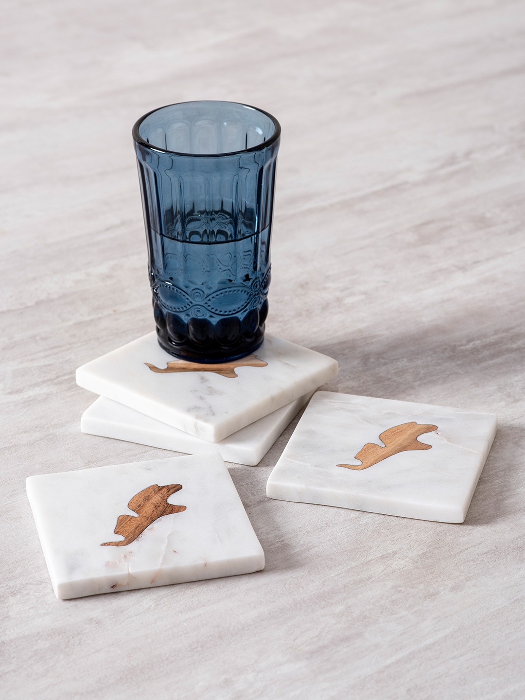 

nestroots Set of 4 White & Brown Square Marble Coasters
