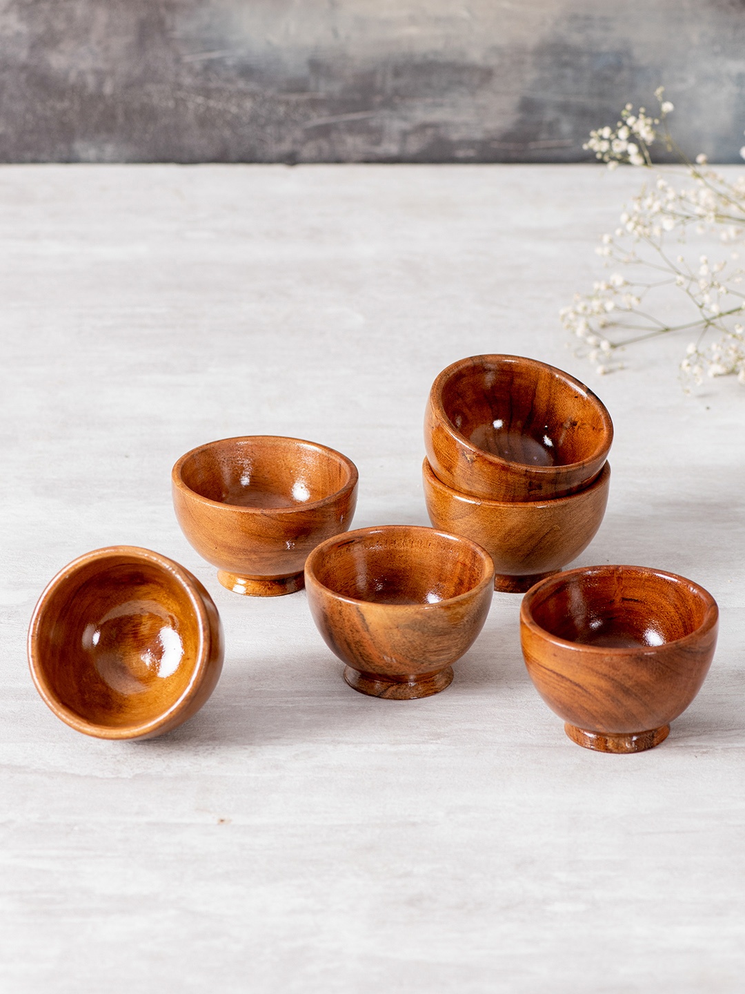 

nestroots Set of 6 Brown Solid Wooden Serving Bowls