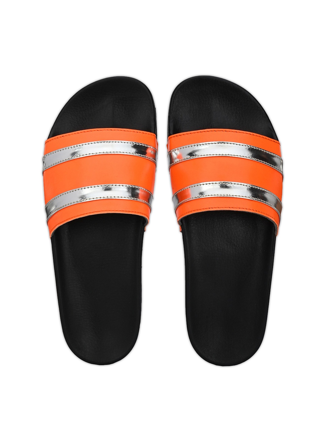 

KLEAT Men Orange & Silver-Toned Striped Sliders